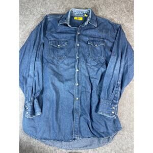 Work n Sport Jean Jacket Mens XL Tall Blue Denim Pearl Snap Workwear Shacket